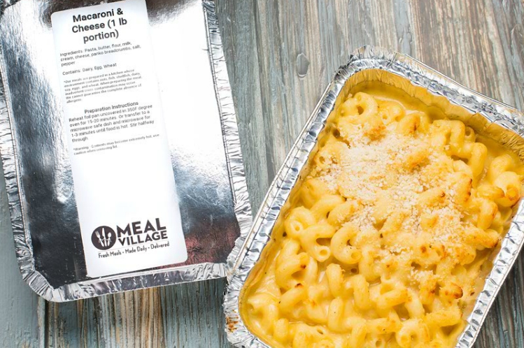 Baked macaroni and cheese side dish with breadcrumb topping from Meal Village