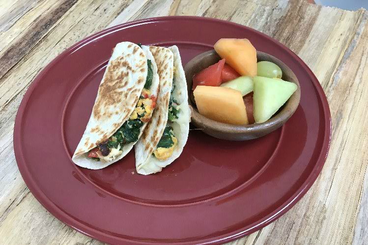 Eggs, Spinach and Feta Quesadillas, a freshly prepared breakfast delivered in Chicagoland by Meal Village