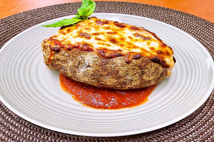 Pizza stuffed baked potatoes side dish from Meal Village
