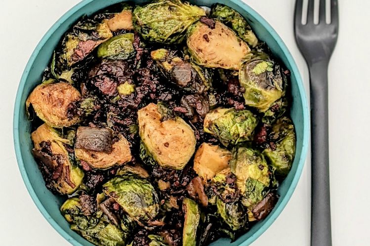 Roasted Brussel sprouts side dish with balsamic glaze from Meal Village