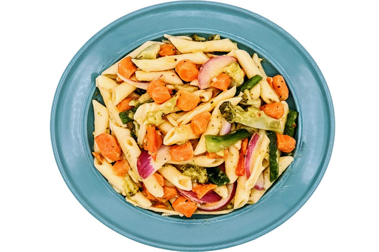 Meal Village pasta salad side dish with penne and marinated vegetables
