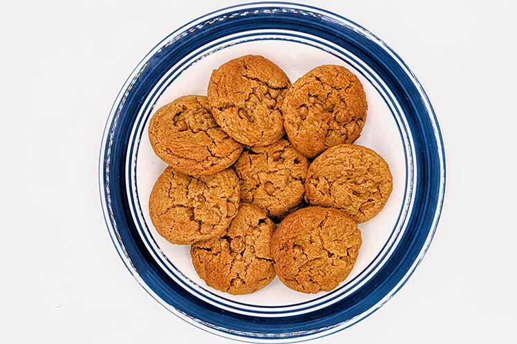 Homemade peanut butter cookies studded with chips.