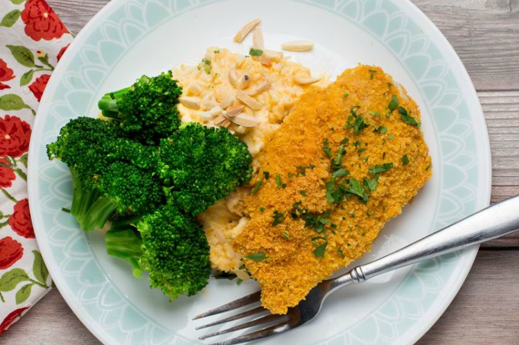Oven Fried Chicken with Broccoli Cheddar Rice from Meal Village prepared meal delivery