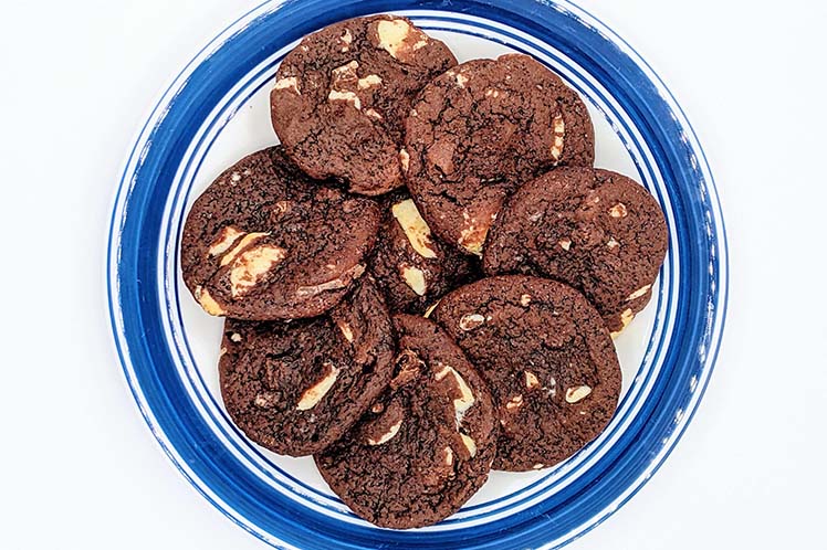 Triple chocolate cookies with white and dark chocolate chips.